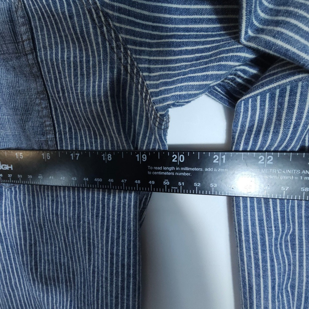 Streetwear Express Shirt Mens M Blue White Hickory Stripe Long Sleeve Fitted - Picture 5 of 7